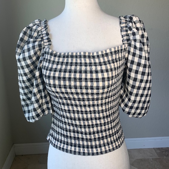 NWT BB Dakota by Steve Madden The Keys to the Gingham Top black smock sz Medium - Picture 3 of 6